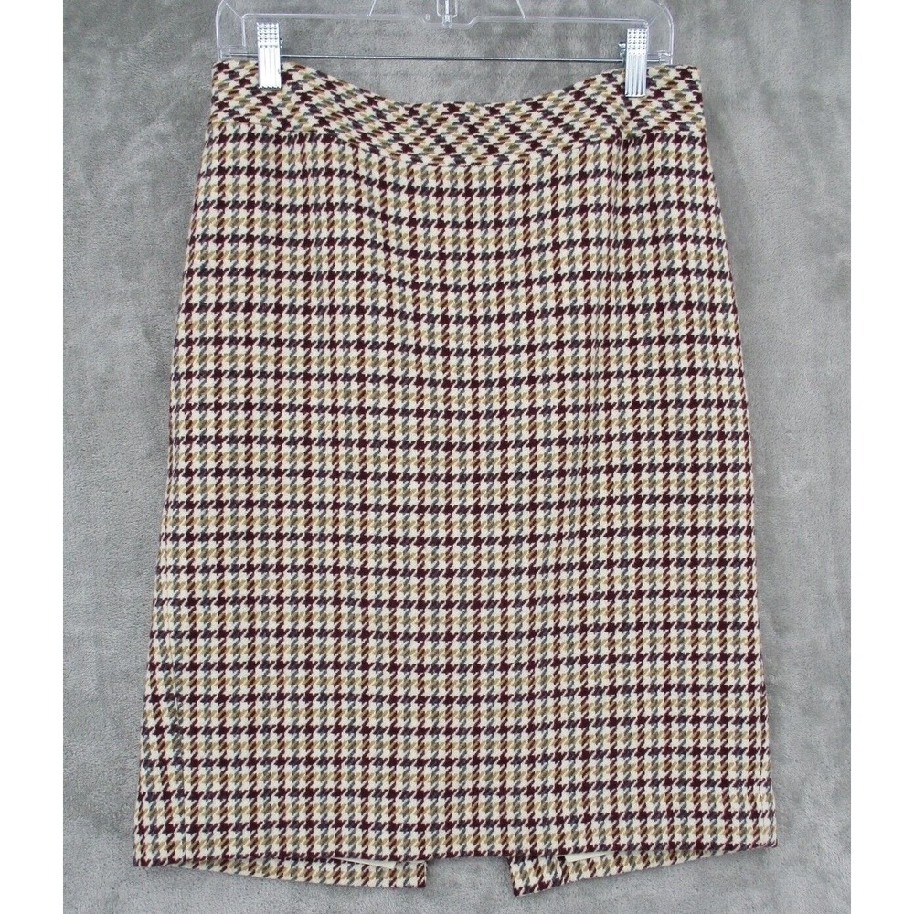 Talbots Skirt 8 Houndstooth Wool Blend Pencil Straight Preppy Academia Lined Zip